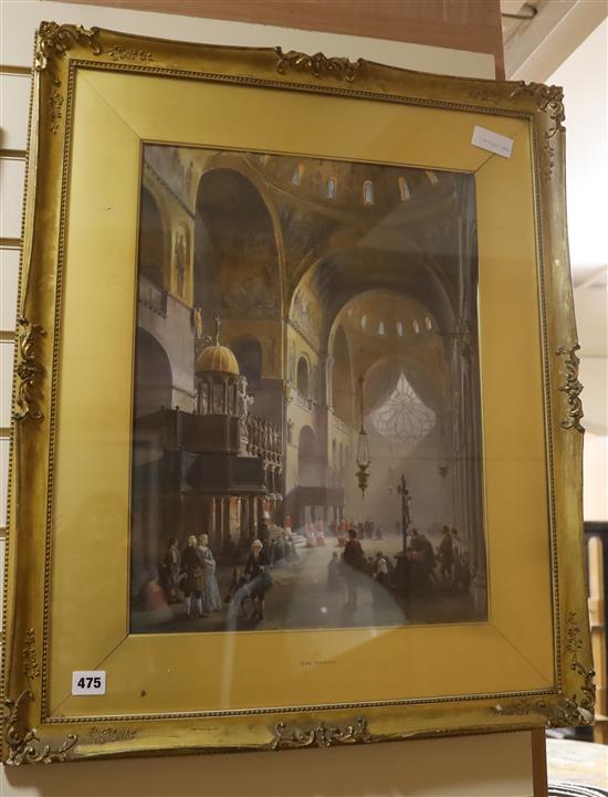 Louis Hague (Belgian, 1806-1885), watercolour, Interior of San Marco, signed 51 x 38cm